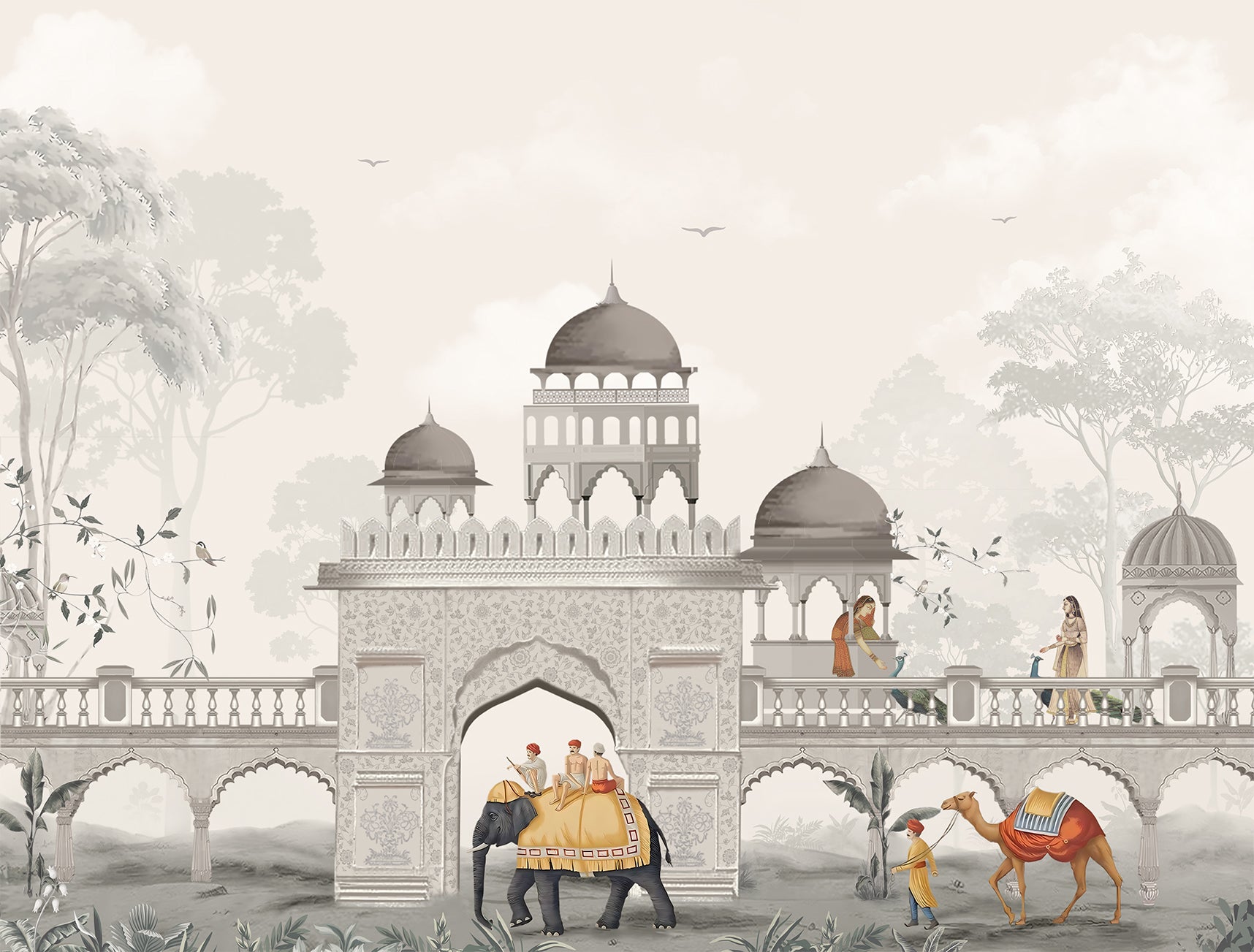 Traditional Indian store wallpaper with ethnic motifs and cultural patterns