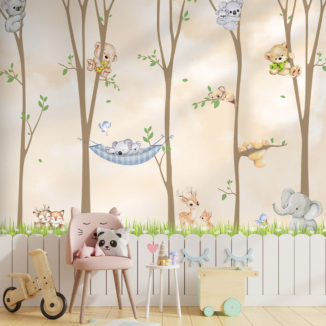 Custom wall mural with forest animals for children&