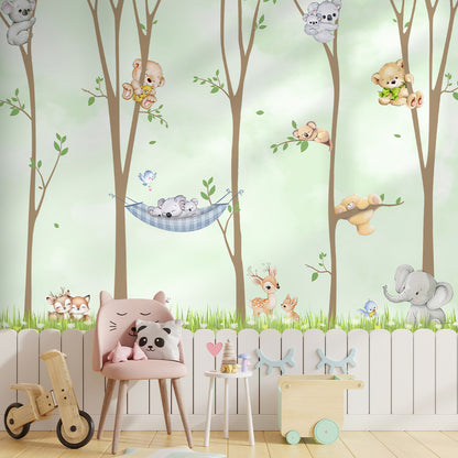 Woodland animal wallpaper design for children&