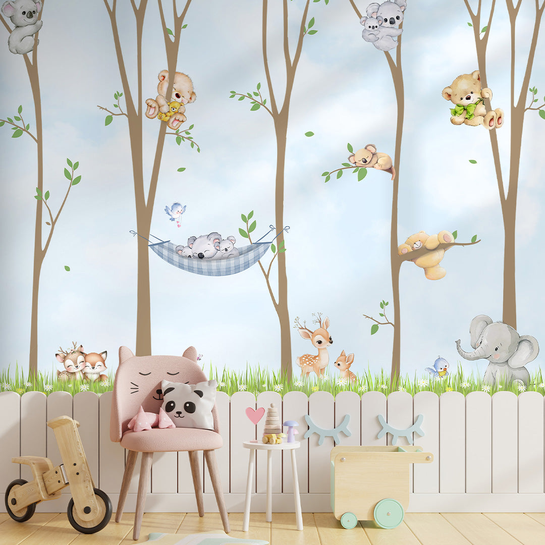 Forest animal wall mural for nursery and kids room walls