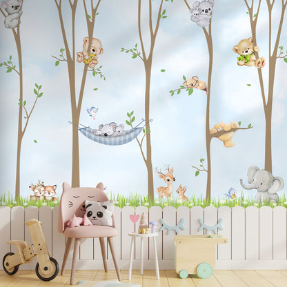 Forest animal wall mural for nursery and kids room walls