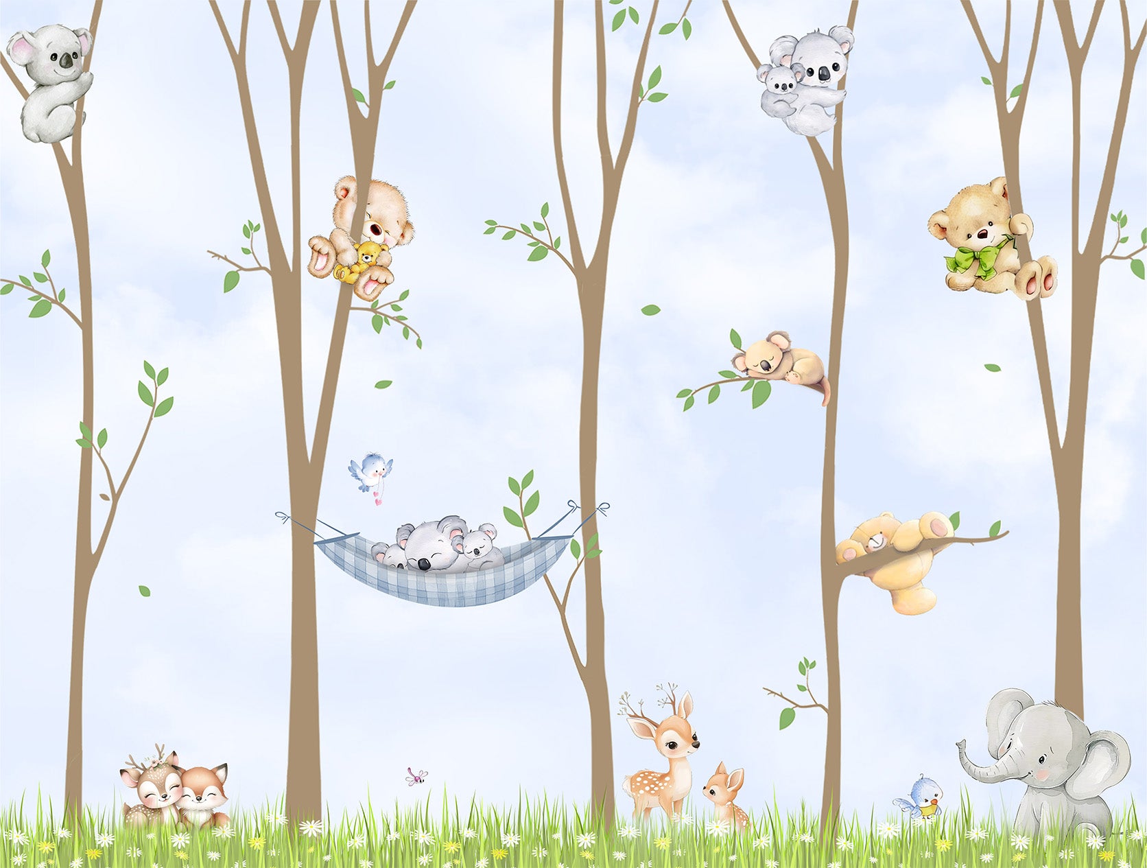 Woodland animal wallpaper pattern for kids rooms and nurseries