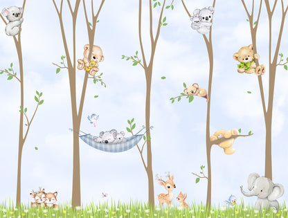 Woodland animal wallpaper pattern for kids rooms and nurseries