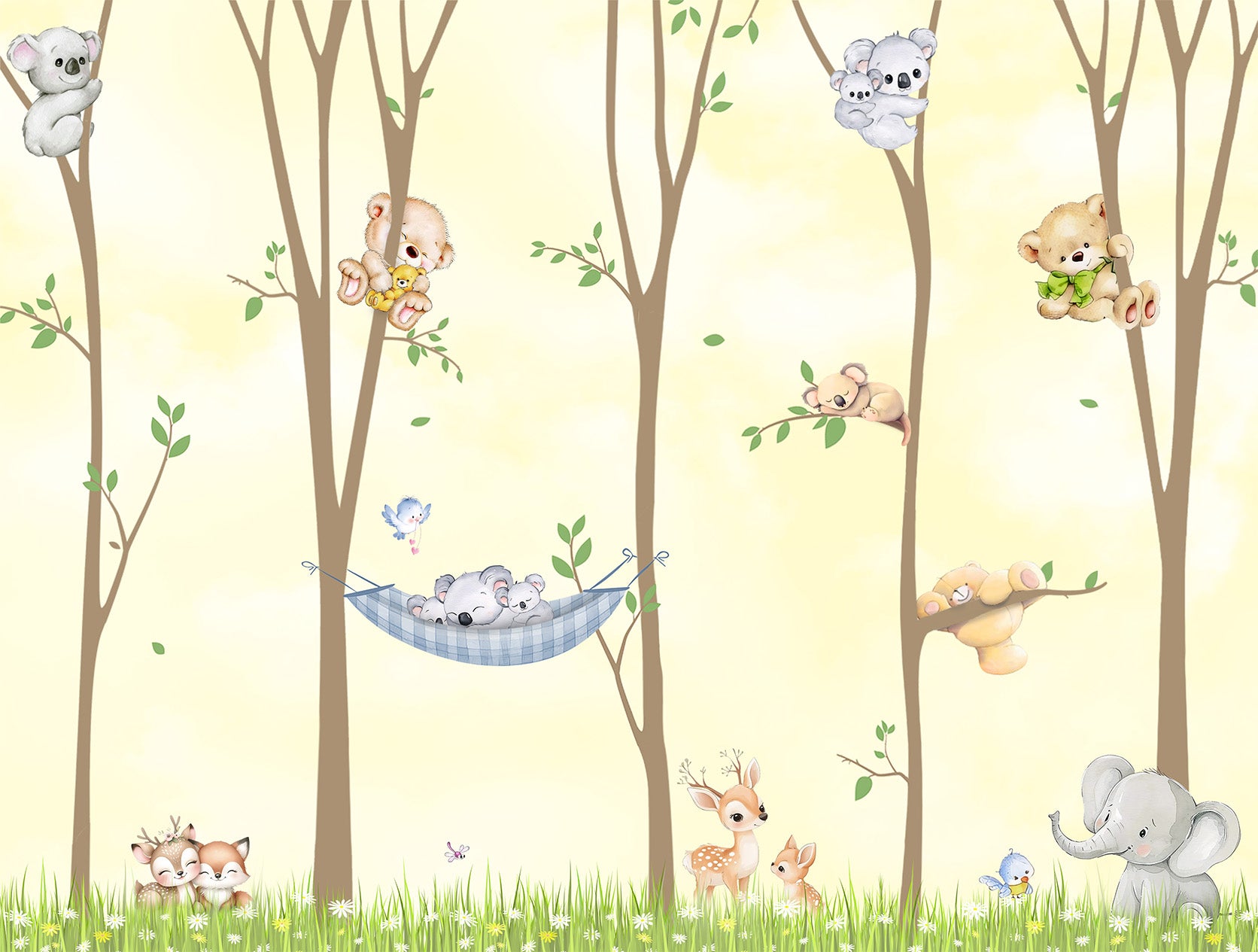 Kids wallpaper pattern inspired by forests and woodland creatures
