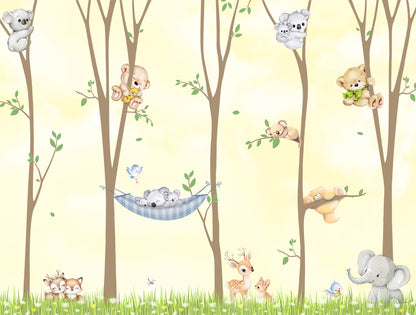 Kids wallpaper pattern inspired by forests and woodland creatures