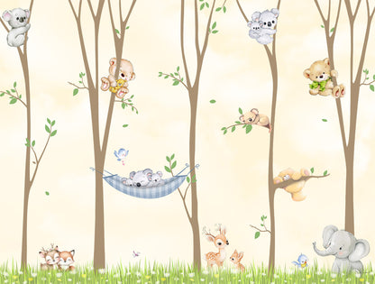 Premium forest animal wallpaper design for kids rooms