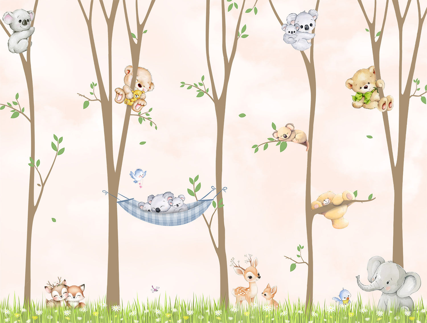 Scandinavian woodland wallpaper pattern for nursery decor