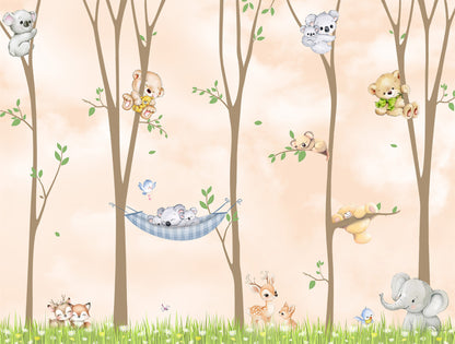 Illustrated forest animal wallpaper pattern for nurseries
