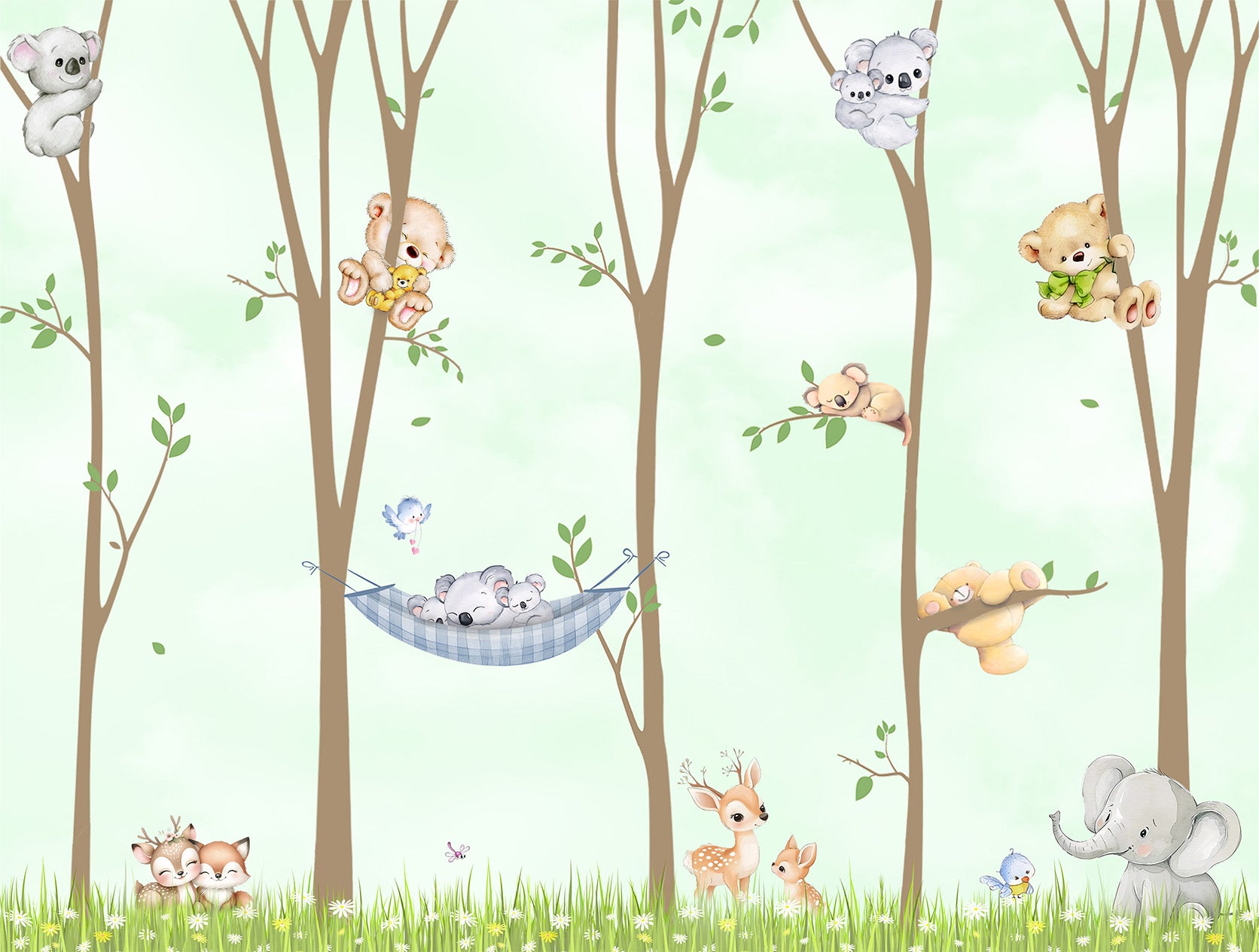 Forest animal wall mural pattern for children&